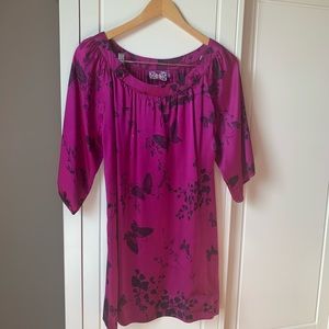Purple/ Pink, Black Silk Dress with Butterflies.